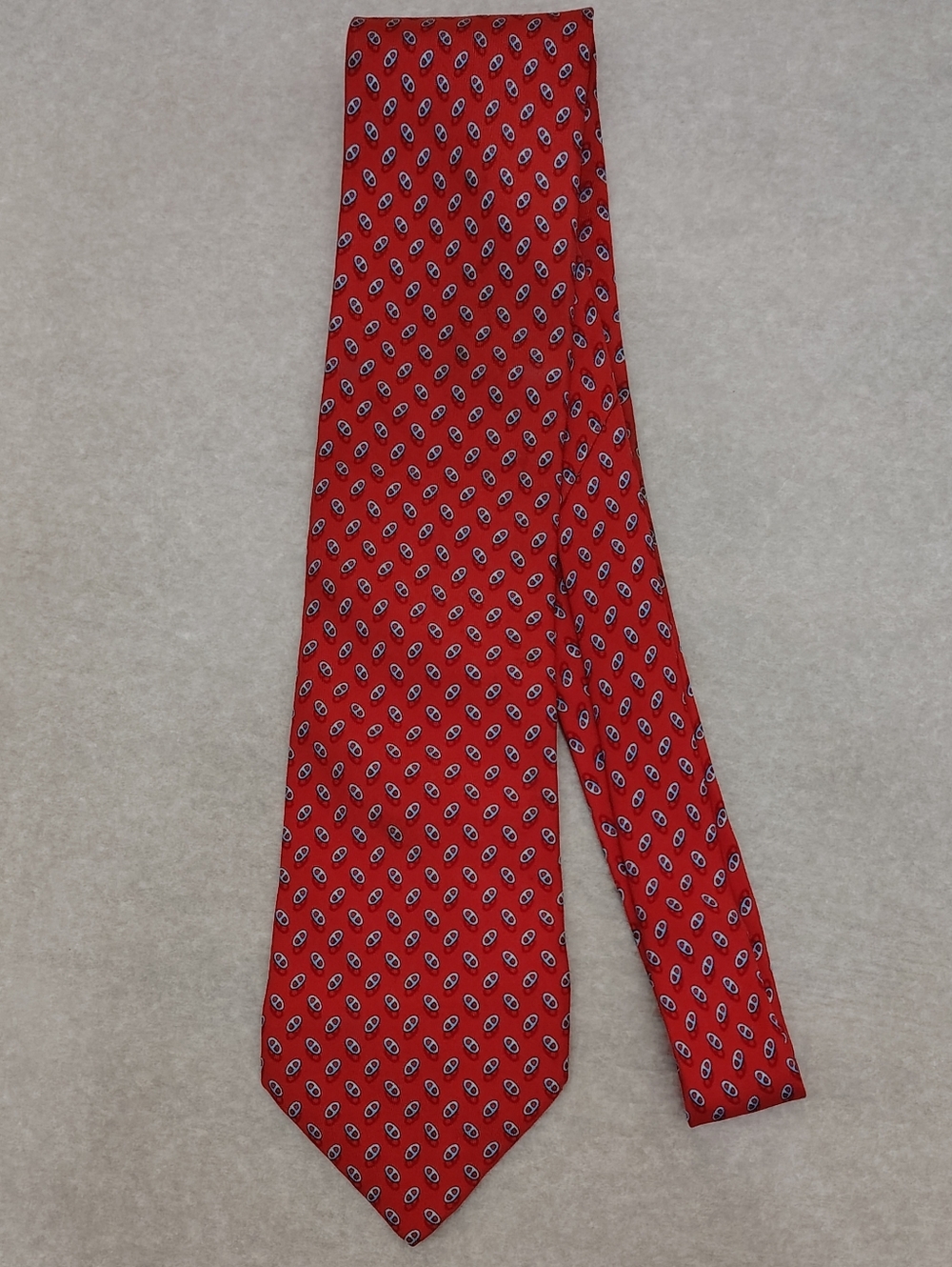 Vintage Hermes Red Silk Tie Geometric Pattern Made In France